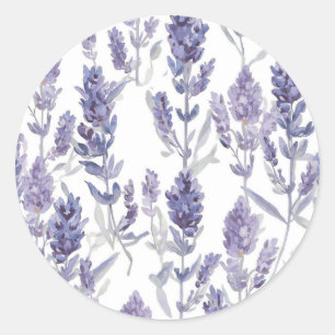 Lavender Fields Purple Watercolor Flower Pattern Classic Round Sticker