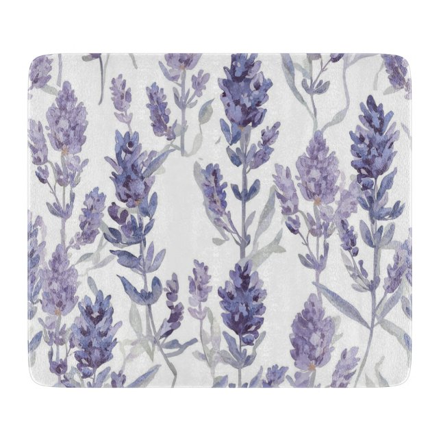 Lavender Fields | Purple Watercolor Flower Pattern Cutting Board (Front)