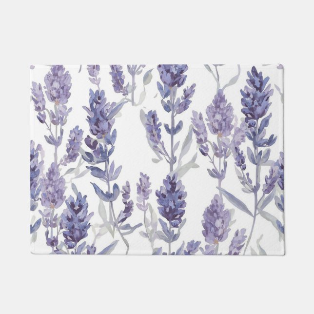 Lavender Fields | Purple Watercolor Flower Pattern Doormat (Front)