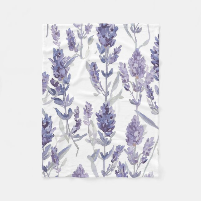 Lavender Fields | Purple Watercolor Flower Pattern Fleece Blanket (Front)
