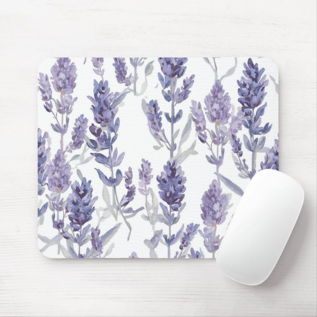 Lavender Fields | Purple Watercolor Flower Pattern Mouse Mat (With Mouse)