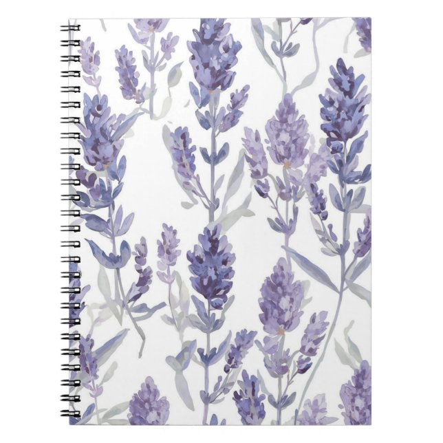 Lavender Fields | Purple Watercolor Flower Pattern Notebook (Front)