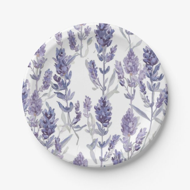 Lavender Fields | Purple Watercolor Flower Pattern Paper Plate (Front)