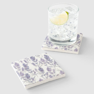 Lavender Fields Purple Watercolor Flower Pattern Stone Coaster
