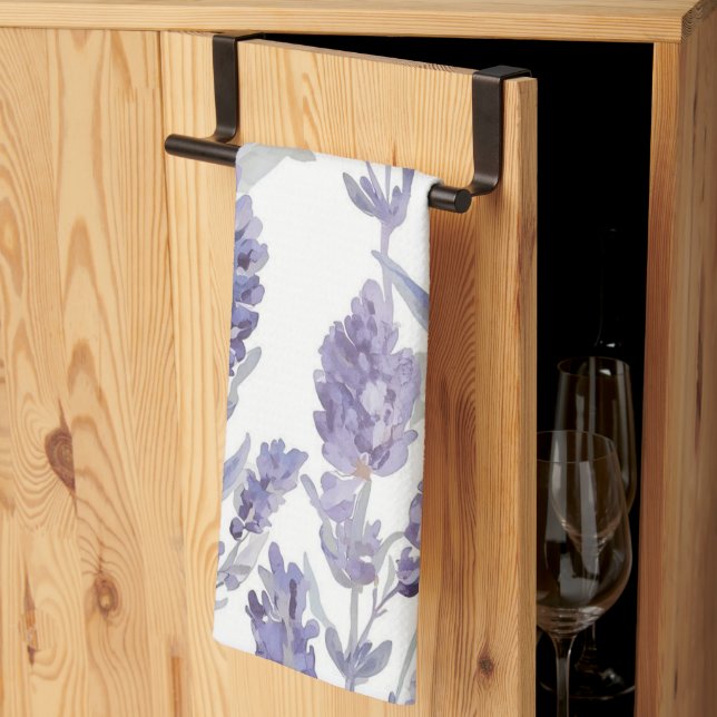 Lavender Fields | Purple Watercolor Flower Pattern Tea Towel (Thirds Fold)