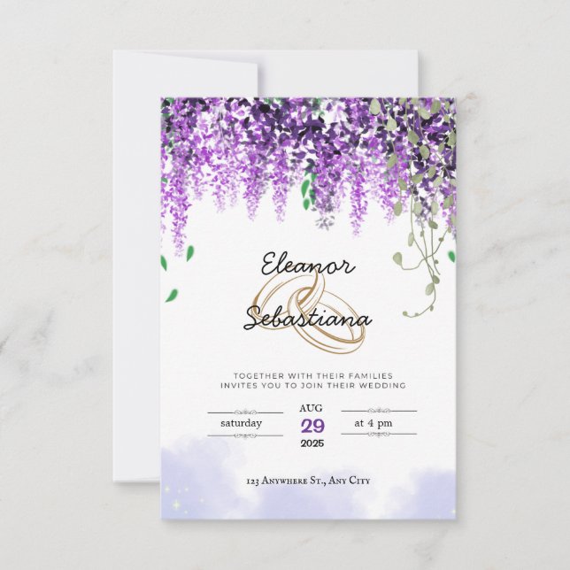 lavender fields wedding card invitation (Front)