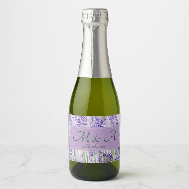 Lavender Fields Wedding Mini Sparkling Wine Label  (Front)