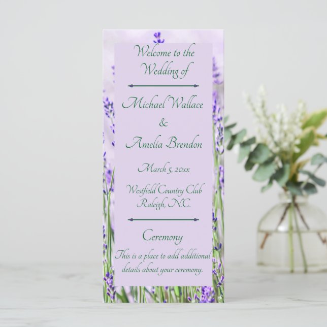 Lavender Fields Wedding Program (Standing Front)