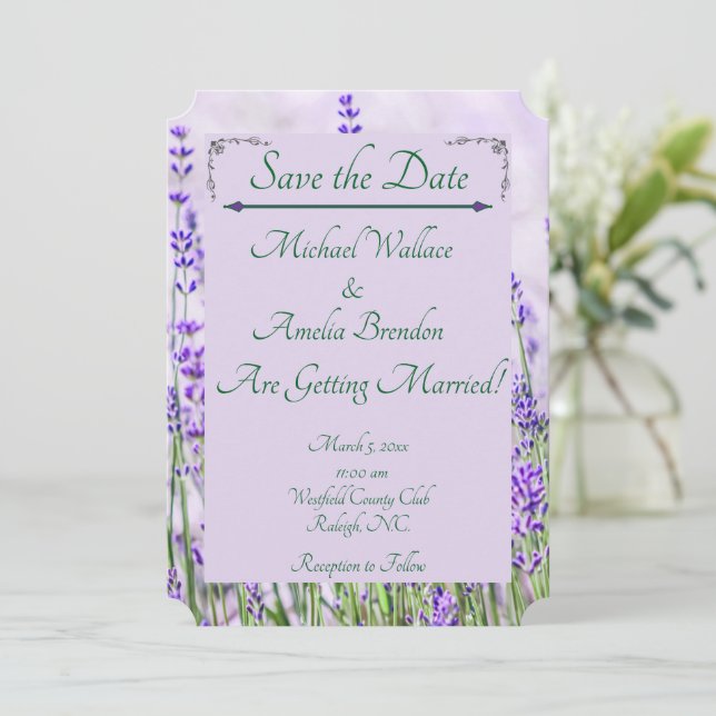 Lavender Fields Wedding Save the Date Card (Standing Front)