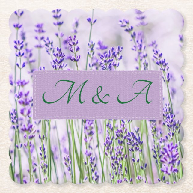 Lavender Fields Wedding Scalloped Paper Coaster (Front)