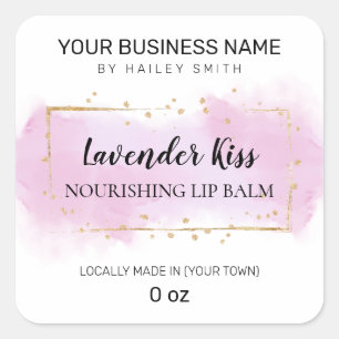 Lavender Flavour Purple And Gold Lip Balm Square Sticker
