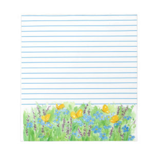 Lavender Flax Wildflowers Orange Butterfly Lined Notepad