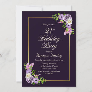 Lavender Floral 21st Birthday Party Invitation
