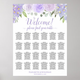 Lavender Floral 24 Table Wedding Seating Chart