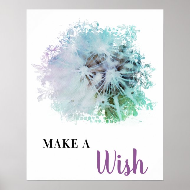 *~* Lavender Floral Abstract DANDELION Make A Wish Poster (Front)