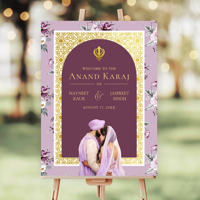 Lavender Floral Anand Karaj Wedding Welcome Sign (Creator Uploaded)