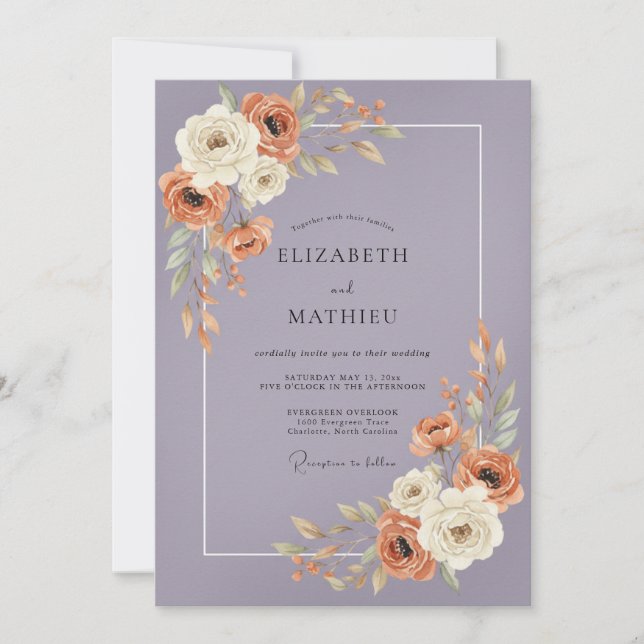 Lavender Floral Autumn Wedding Invitation (Front)