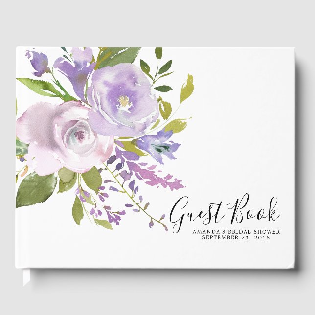 Lavender Floral Baby Bridal Shower Guest Book (Front)