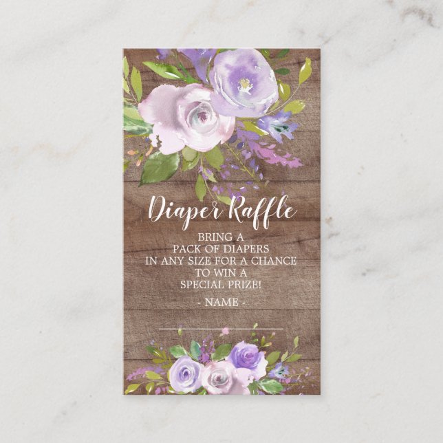 Lavender Floral Baby Shower Diaper Raffle Ticket Enclosure Card (Front)