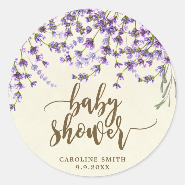 lavender floral baby shower favors sticker (Front)