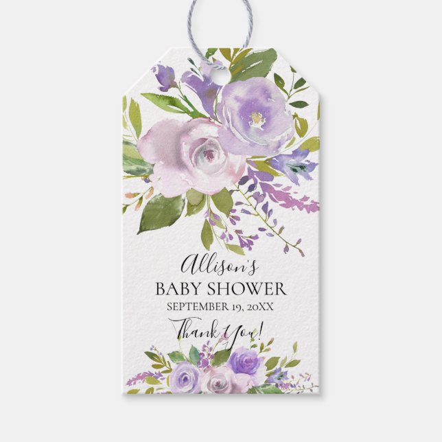 Lavender Floral Baby Shower Favour Gift Tag (Front)