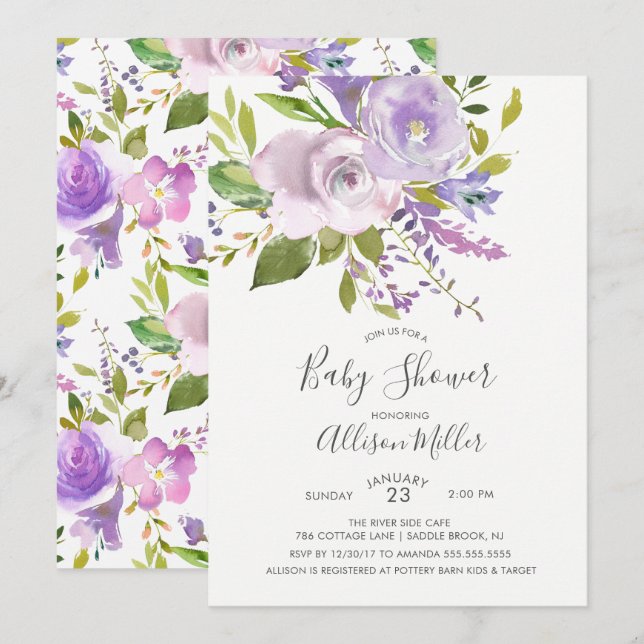 Lavender Floral Baby Shower Invitation (Front/Back)