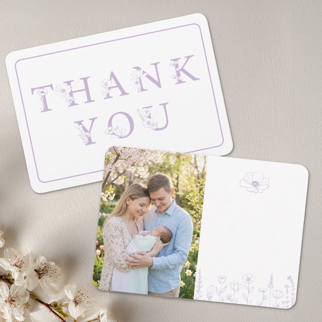 Lavender Floral Baby Shower Photo Thank You Card (Thank you photo card)