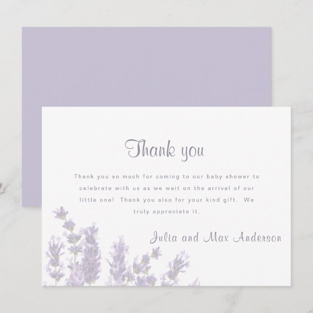 Lavender Floral Baby Shower Thank You Invitation (Front/Back)