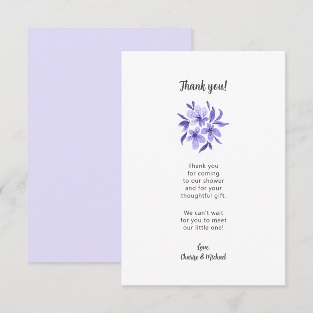 Lavender Floral baby shower thank you note (Front/Back)