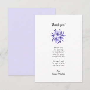 Lavender Floral baby shower thank you note