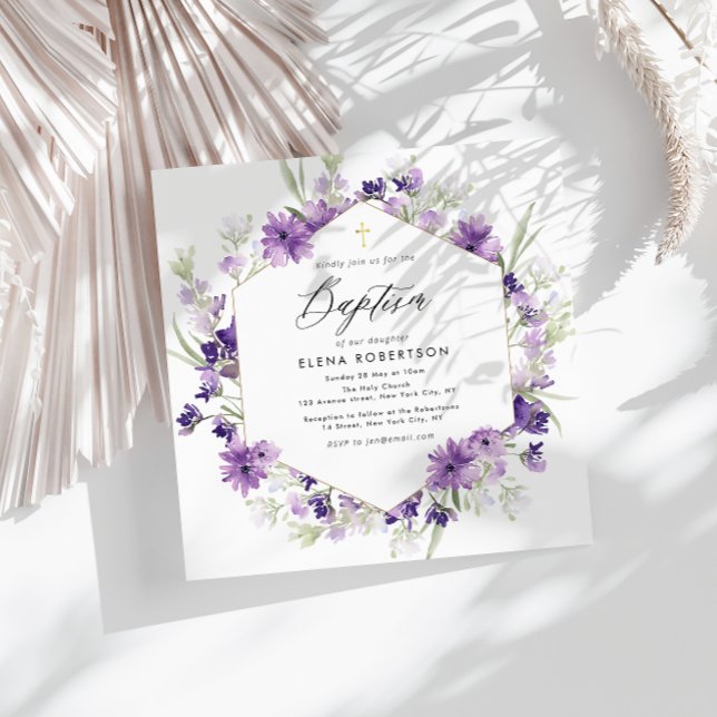 lavender floral baptism invitation (Creator Uploaded)