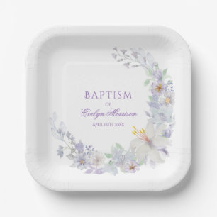 Lavender Floral Baptism Paper Plates
