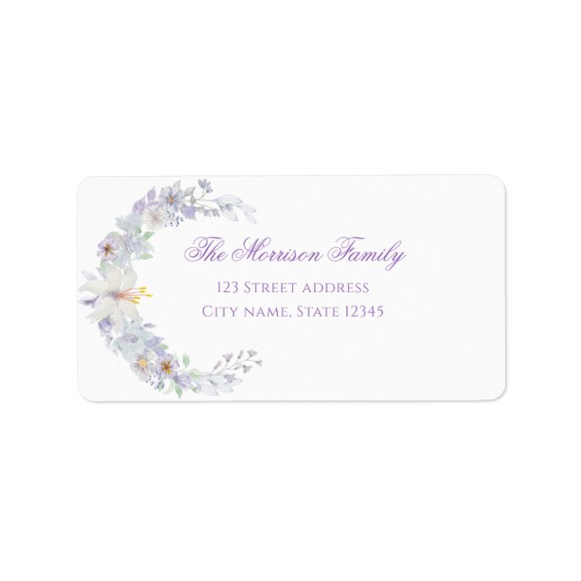 Lavender Floral Baptism Return Address Label (Front)