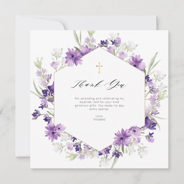 lavender floral baptism thank you card (Front)