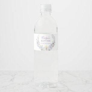 Lavender Floral Baptism Water Bottle Label
