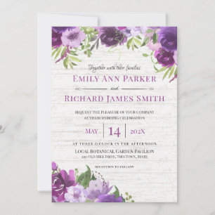 Lavender Floral Barn Wood Wedding Invitation