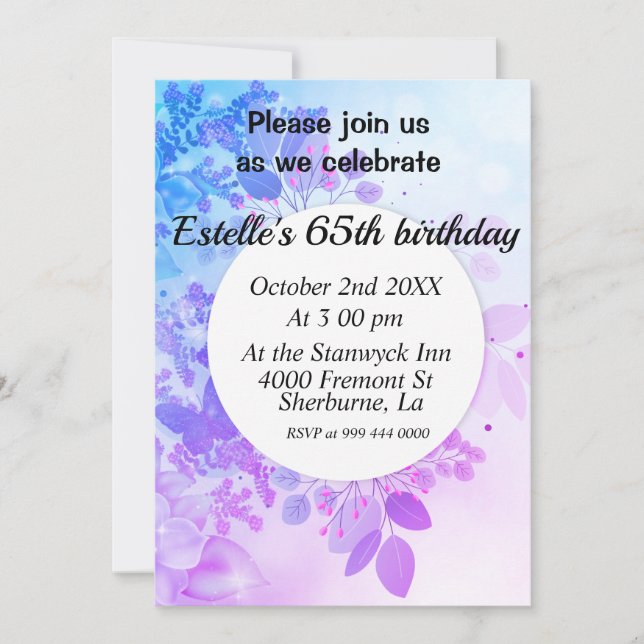 Lavender floral birthday invitation (Front)