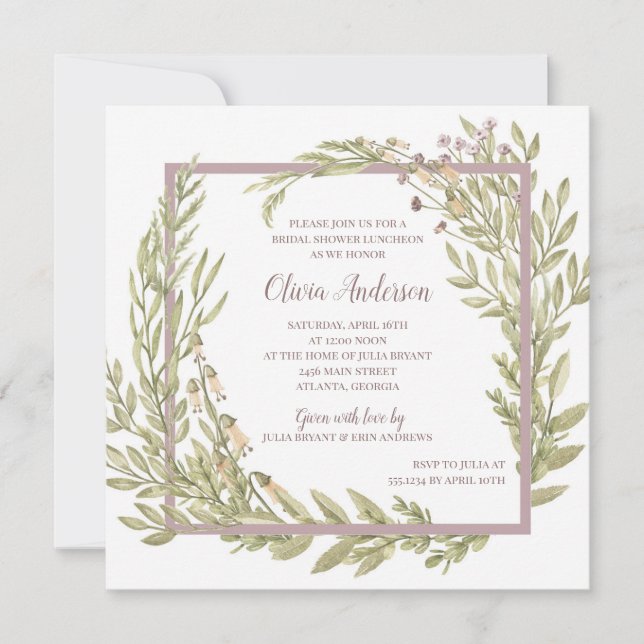 Lavender Floral Border Bridal Luncheon Invitation (Front)