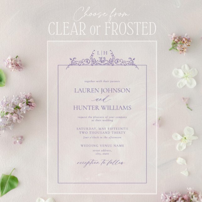 Lavender Floral Border Monogram Wedding Acrylic Invitations (Creator Uploaded)