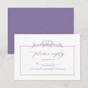 Lavender Floral Border Monogram Wedding RSVP Card