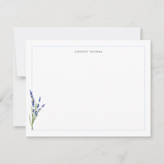 Lavender Floral Border Personalised Stationery Card (Front)