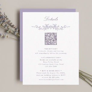 Lavender Floral Border QR Code Wedding Details Enclosure Card