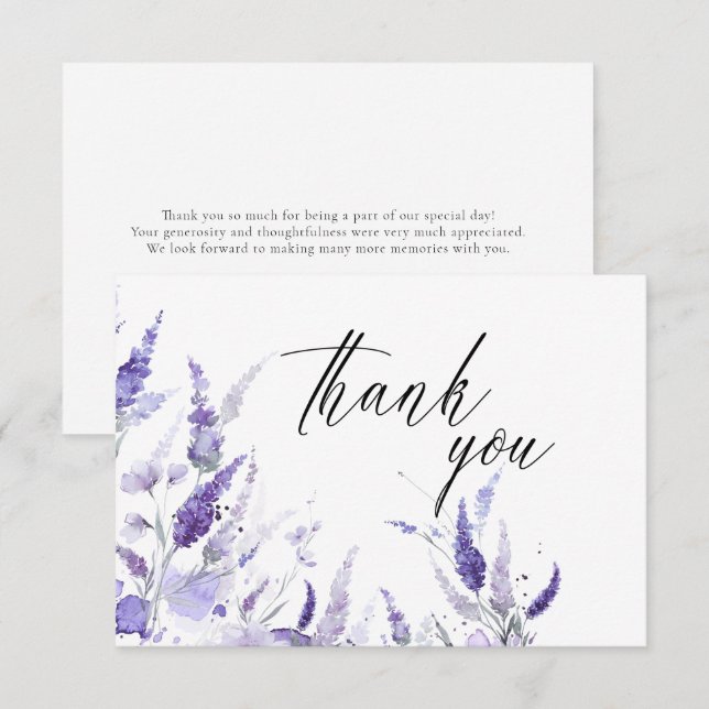 Lavender Floral Botanical Lilac Mauve Wedding  Thank You Card (Front/Back)