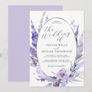 Lavender Floral Botanical Lilac Silver Wedding  Invitation