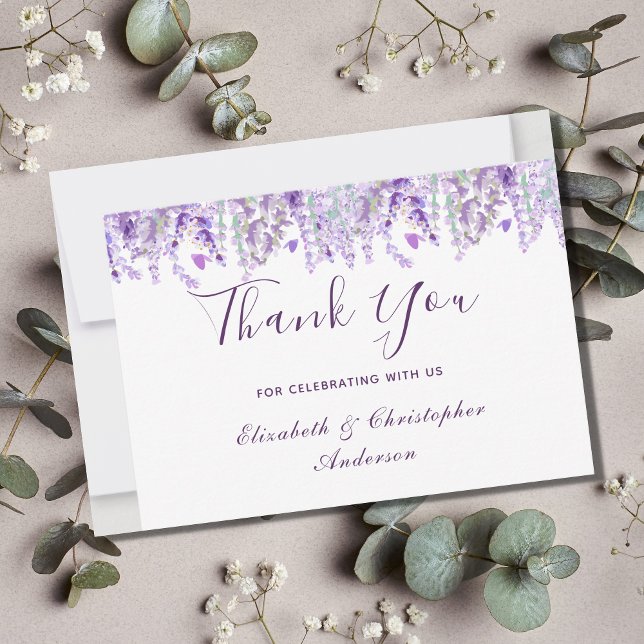 Lavender Floral Botanical Watercolor Wedding Thank You Card (Creator Uploaded)
