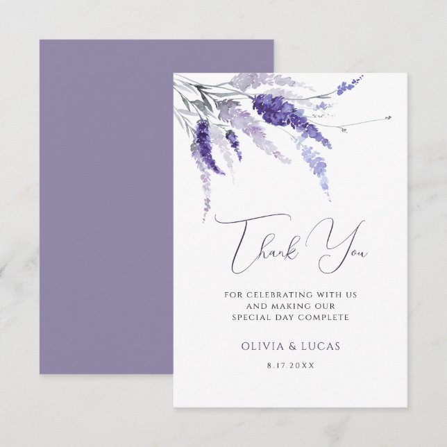 Lavender Floral Botanical Wildflowers Boho Wedding Thank You Card (Front/Back)