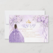 Lavender Floral Bow Quinceañera Crown RSVP Card
