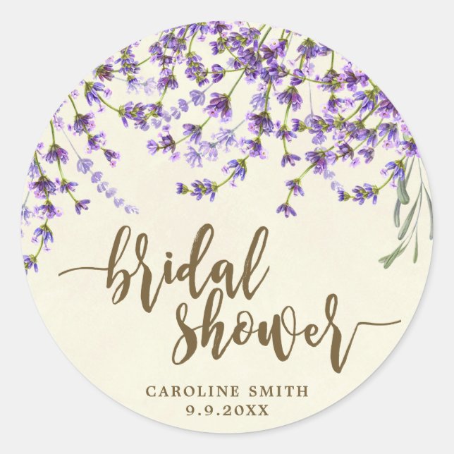 lavender floral bridal shower favors sticker (Front)