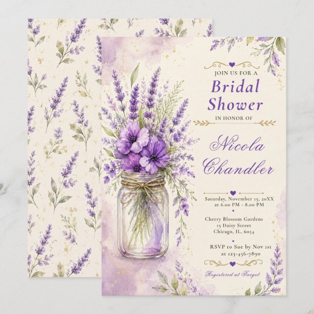 Lavender Floral Bridal Shower Invitation (Front/Back)