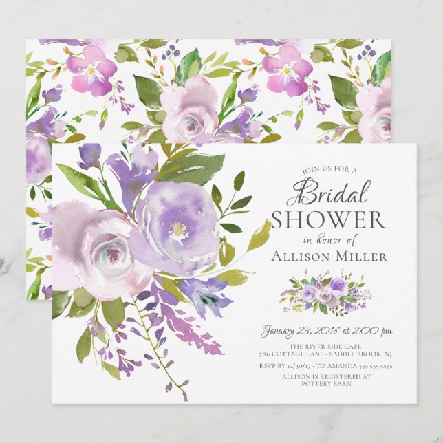 Lavender Floral Bridal Shower Invitations (Front/Back)